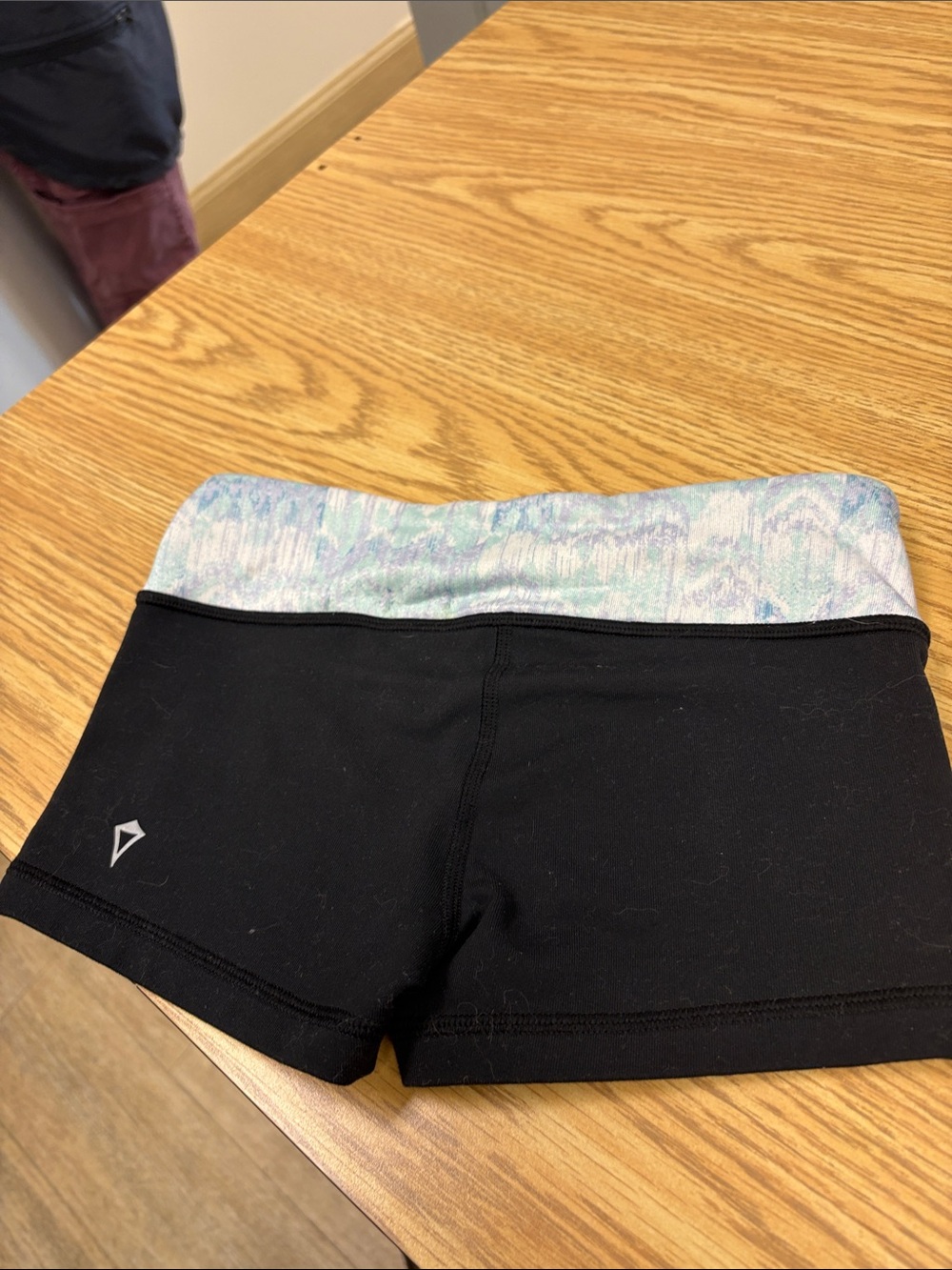 Aviva Black Fold-Over Waist Kids Active Shorts with Marble Waistband